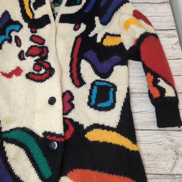 I.B. Diffusion Mohair Wool Abstract Long Cardigan Coat Multicolor – Women’s S - Picture 4 of 9